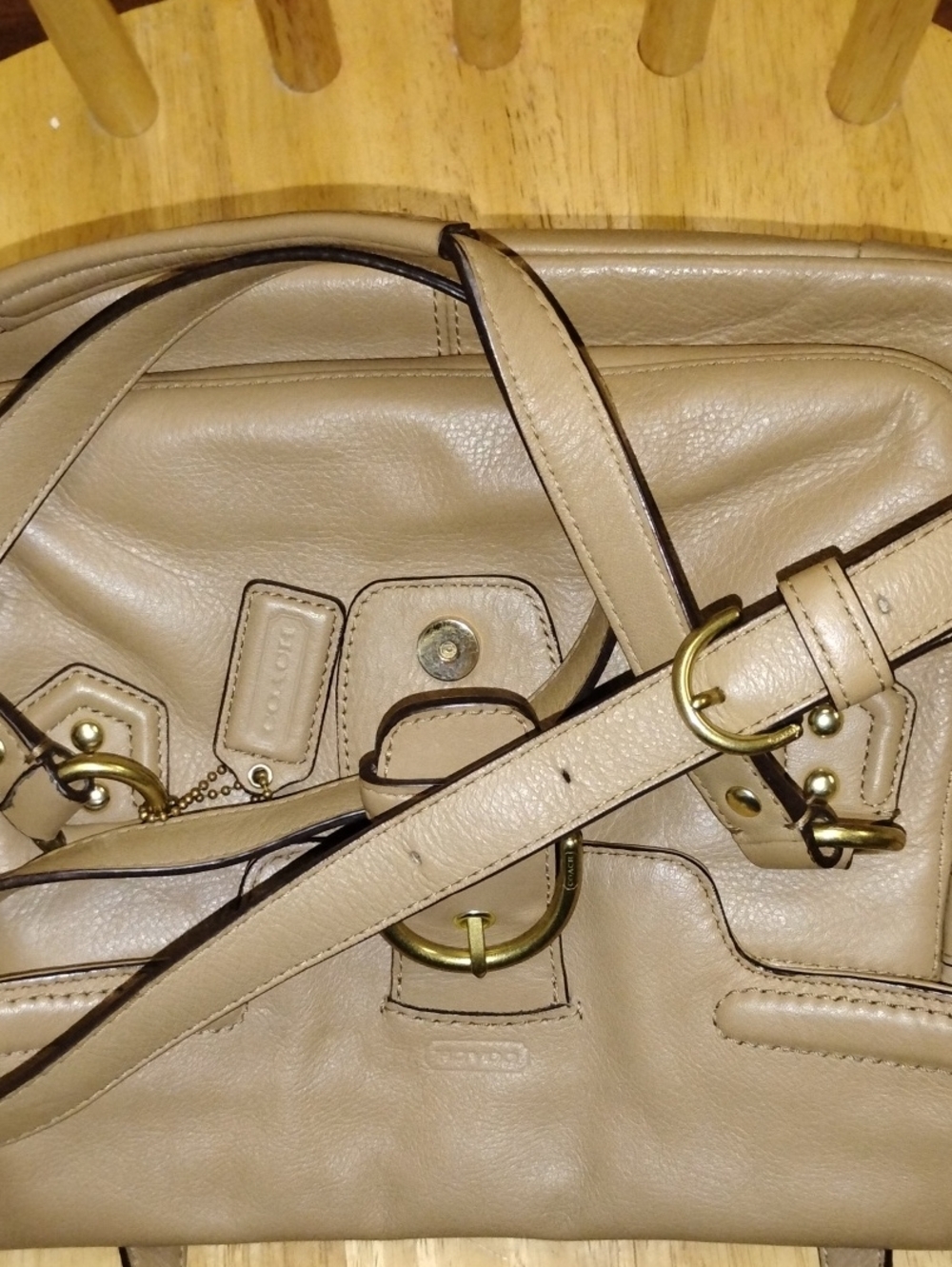 Coach Taupe Brown Leather Satchel with Gold-Tone Hardware